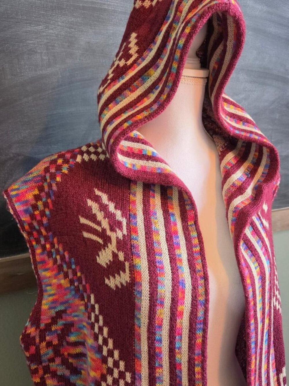 Large Colorful Sweater Vest Hoodie Entro Boho/Western